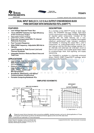 TPS54974PWPR datasheet - DUAL INPUT BUS (2.5V, 3.3V) 9-A OUTPUT SYNCHRONOUS BUCK PWM SWITCHER WITH INTEGRATED FETs