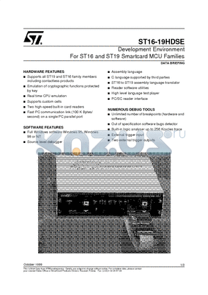 STLIB4HDS datasheet - Development Environment For ST16 and ST19 Smartcard MCU Families