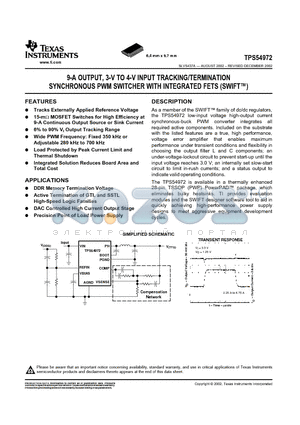 TPS54972 datasheet - 9-A OUTPUT, 3-V TO 4-V INPUT TRACKING/TERMINATION SYNCHRONOUS PWM SWITCHER WITH INTEGRATED FETS