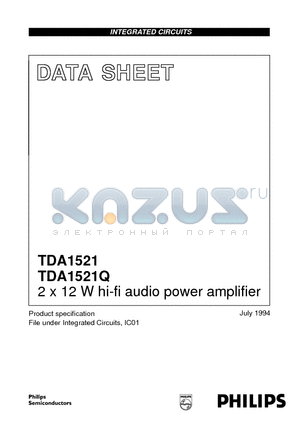TDA1521 datasheet - 2 x 12 W hi-fi audio power amplifier