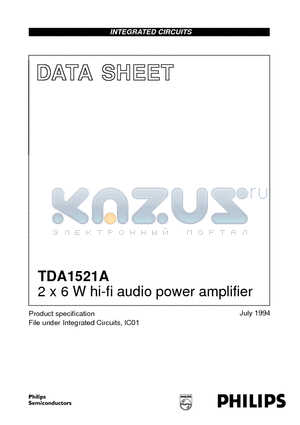 TDA1521A datasheet - 2 x 6 W hi-fi audio power amplifier