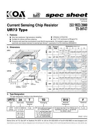 UR732ATTPR10F datasheet - Current Sensing Chip Resistor