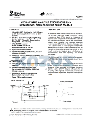 TPS54973 datasheet - 3-V TO 4-V INPUT, 9-A OUTPUT SYNCHRONOUS BUCK SWITCHER WITH DISABLED SINKING DURING START-UP