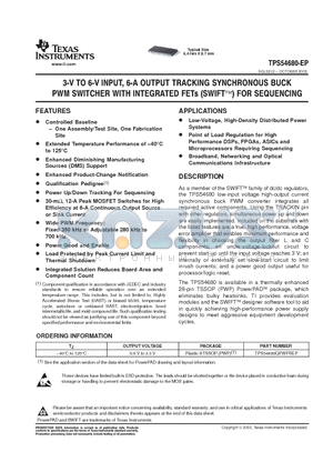 TPS54680-EP datasheet - 3-V TO 6-V INPUT, 6-A OUTPUT TRACKING SYNCHRONOUS BUCK PWM SWITCHER WITH INTEGRATED FETs(SWIFT)FOR SEQUENCING