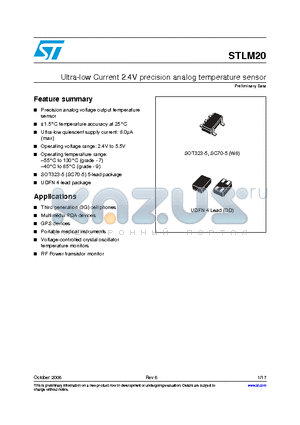 STLM20W89F datasheet - Ultra-low Current 2.4V precision analog temperature sensor