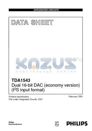 TDA1543T datasheet - Dual 16-bit DAC economy version I2S input format