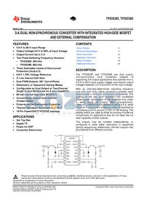 TPS55383PWP datasheet - 3-A DUAL NON-SYNCHRONOUS CONVERTER WITH INTEGRATED HIGH-SIDE MOSFET AND EXTERNAL COMPENSATION