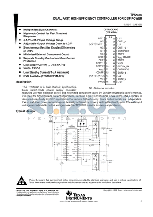 TPS5602 datasheet - DUAL, FAST, HIGH EFFICIENCY CONTROLLER FOR DSP POWER
