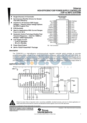 TPS56100PWP datasheet - HIGH-EFFICIENCY DSP POWER SUPPLY CONTROLLER FOR 5-V INPUT SYSTEMS