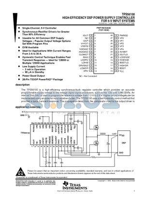 TPS56100 datasheet - HIGH-EFFICIENCY DSP POWER SUPPLY CONTROLLER FOR 5-V INPUT SYSTEMS