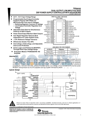 TPS56300 datasheet - DUAL-OUTPUT LOW-INPUT-VOLTAGE DSP POWER SUPPLY CONTROLLER WITH SEQUENCING