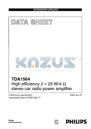 TDA1564TH datasheet - High efficiency 2 X 25 W/4  stereo car radio power amplifier
