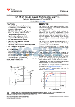 TPS57112QRTERQ1 datasheet - 2.95-V to 6-V Input, 2-A Output, 2-MHz, Synchronous Step-Down Switcher With Integrated FETs ( SWIFT)