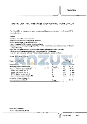 TDA1589 datasheet - Traffic control messages and warning tone circuit