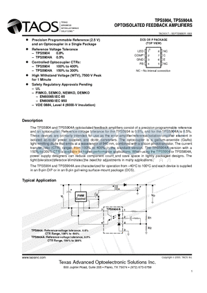 TPS5904 datasheet - OPTOISOLATED FEEDBACK AMPLIFIERS