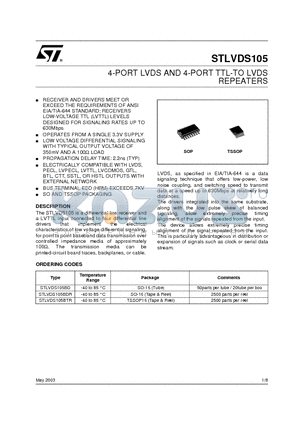 STLVDS105BTR datasheet - 4-PORT LVDS AND 4-PORT TTL-TO LVDS REPEATERS
