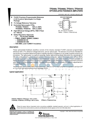 TPS5910 datasheet - TPS5908, TPS5908A, TPS5910, TPS5910A OPTOISOLATED FEEDBACK AMPLIFIERS