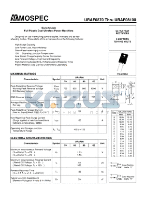 URAF08100 datasheet - Switchmode Full Plastic Dual Ultrafast Power Rectifiers