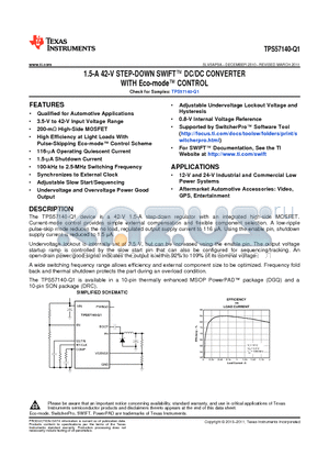 TPS57140QDGQRQ1 datasheet - 1.5-A 42-V STEP-DOWN SWIFT DC/DC CONVERTER WITH Eco-mode CONTROL