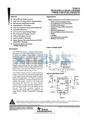 TPS60110 datasheet - REGULATED 5-V 300-mA LOW-NOISE CHARGE PUMP DC/DC CONVERTER