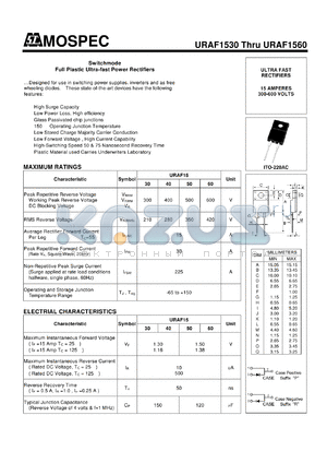 URAF1530 datasheet - Switchmode Full Plastic Ultra-fast Power Rectifiers