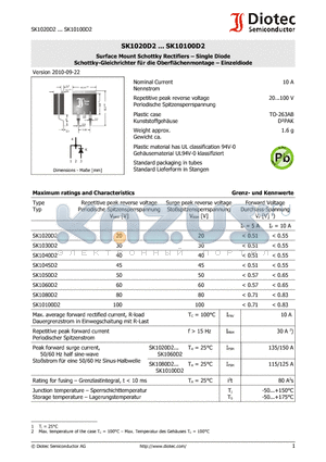 SK10100D2 datasheet - Surface Mount Schottky Rectifiers  Single Diode