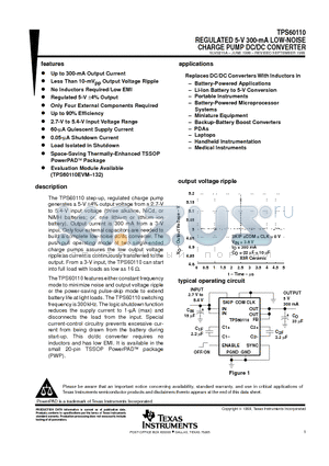 TPS60110PWP datasheet - REGULATED 5-V 300-mA LOW-NOISE CHARGE PUMP DC/DC CONVERTER