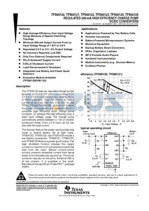 TPS60120 datasheet - REGULATED 3.3 V, 200-mA HIGH EFFICIENCY CHARGE PUMP DC/DC CONVERTERS
