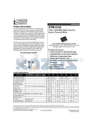 STM-3116 datasheet - 2100 - 2500 MHz High Linearity Active Transmit Mixer