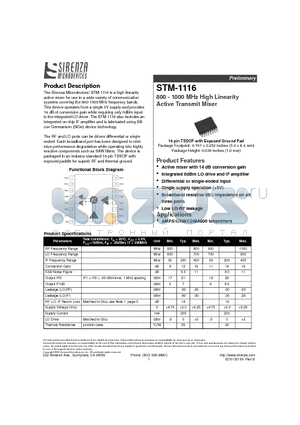 STM-1116 datasheet - 800 - 1000 MHz High Linearity Active Transmit Mixer