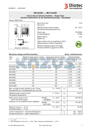 SK1020D1 datasheet - Surface Mount Schottky Rectifiers - Single Diode