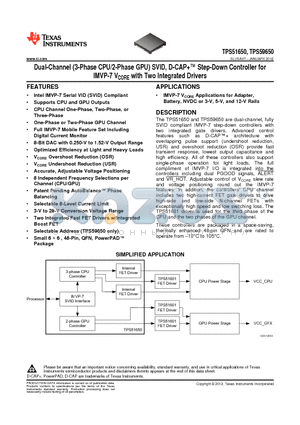 TPS59650RSLR datasheet - Dual-Channel (3-Phase CPU/2-Phase GPU) SVID, D-CAP Step-Down Controller