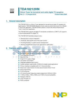 TDA18212HNS datasheet - Silicon Tuner for terrestrial and cable digital TV reception