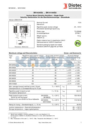 SK1020D2 datasheet - Surface Mount Schottky Rectifiers - Single Diode