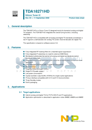 TDA18271HD/C2 datasheet - Silicon Tuner IC