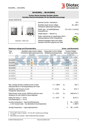 SK1030PQ datasheet - Surface Mount Schottky Rectifier Diodes