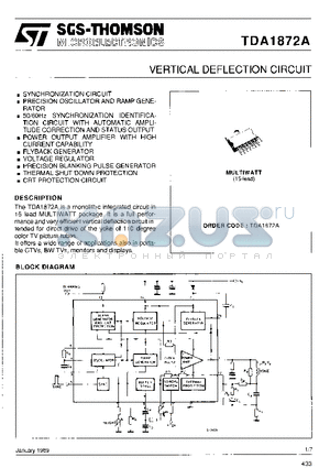 TDA1872A datasheet - VERTOCAL DEFLECTION CIRCUIT