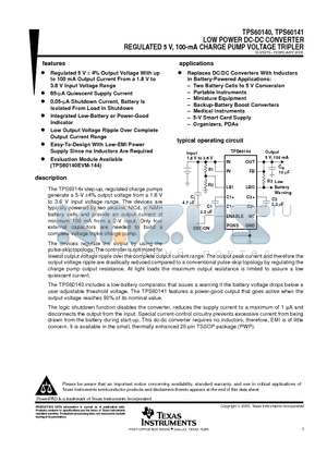 TPS60141 datasheet - LOW POWER DC-DC CONVERTER REGULATED 5 V, 100-mA CHARGE PUMP VOLTAGE TRIPLER