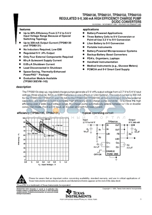 TPS60133 datasheet - REGULATED 5-V, 300 mA HIGH EFFICIENCY CHARGE PUMP DC/DC CONVERTERS