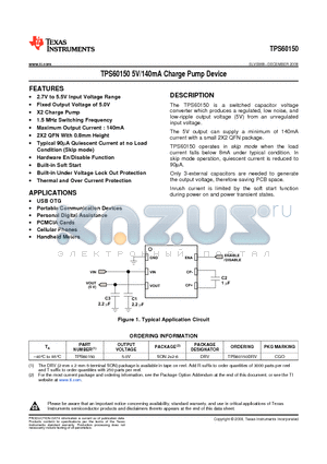 TPS60150 datasheet - TPS60150 5V/140mA Charge Pump Device