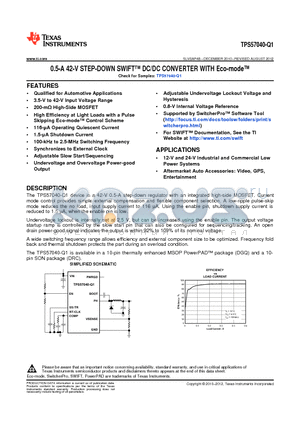 TPS57040QDRCRQ1 datasheet - 0.5-A 42-V STEP-DOWN SWIFT DC/DC CONVERTER WITH Eco-mode