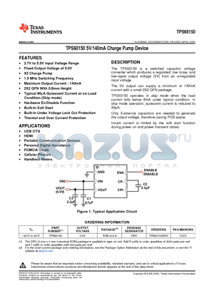 TPS60150DRV datasheet - TPS60150 5V/140mA Charge Pump Device