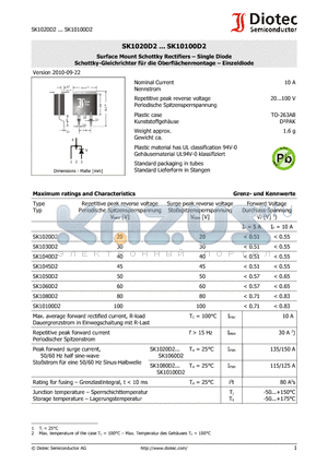 SK1060D2 datasheet - Surface Mount Schottky Rectifiers  Single Diode