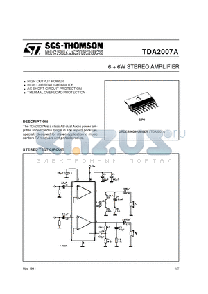 TDA2007 datasheet - 6  6W STEREO AMPLIFIER