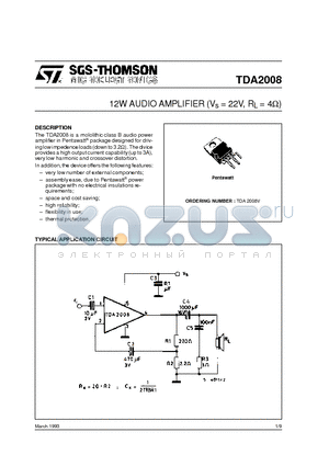 TDA2008V datasheet - 12W AUDIO AMPLIFIER Vs = 22V, RL= 4ohm