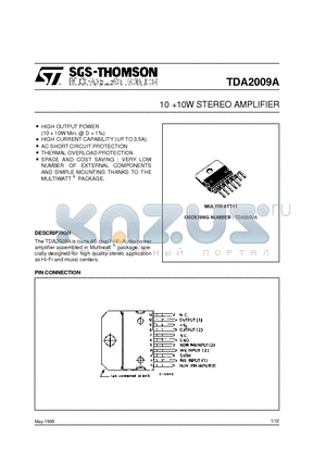 TDA2009 datasheet - 10 10W STEREO AMPLIFIER