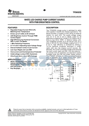 TPS60230 datasheet - WHITE LED CHARGE PUMP CURRENT SOURCE WITH PWM BRIGHTNESS CONTROL