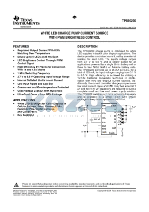 TPS60230RGTR datasheet - WHITE LED CHARGE PUMP CURRENT SOURCE WITH PWM BRIGHTNESS CONTROL