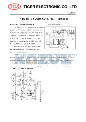 TDA2030 datasheet - 14W Hi-Fi AUDIO AMPLIFIER