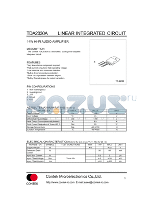 TDA2030A datasheet - 14W HI-FI AUDIO AMPLIFIER